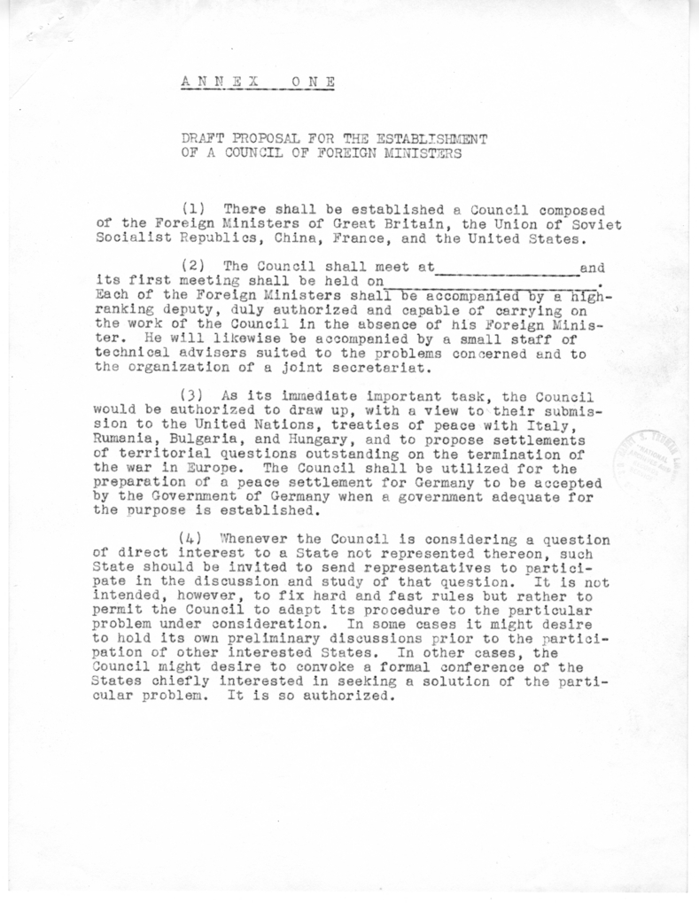 Memorandum, Proposal for the Establishment of a Council of Foreign Ministers