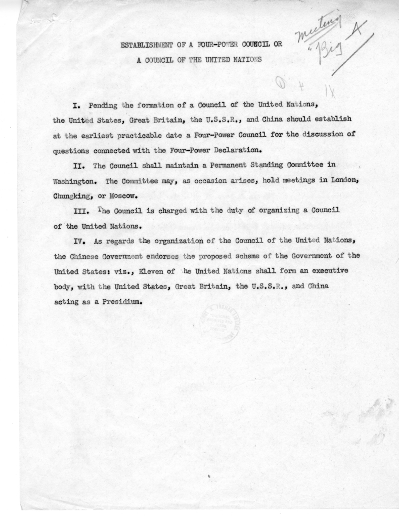 Memorandum, Establishment of a Four-Power Council or a Council of the United Nations