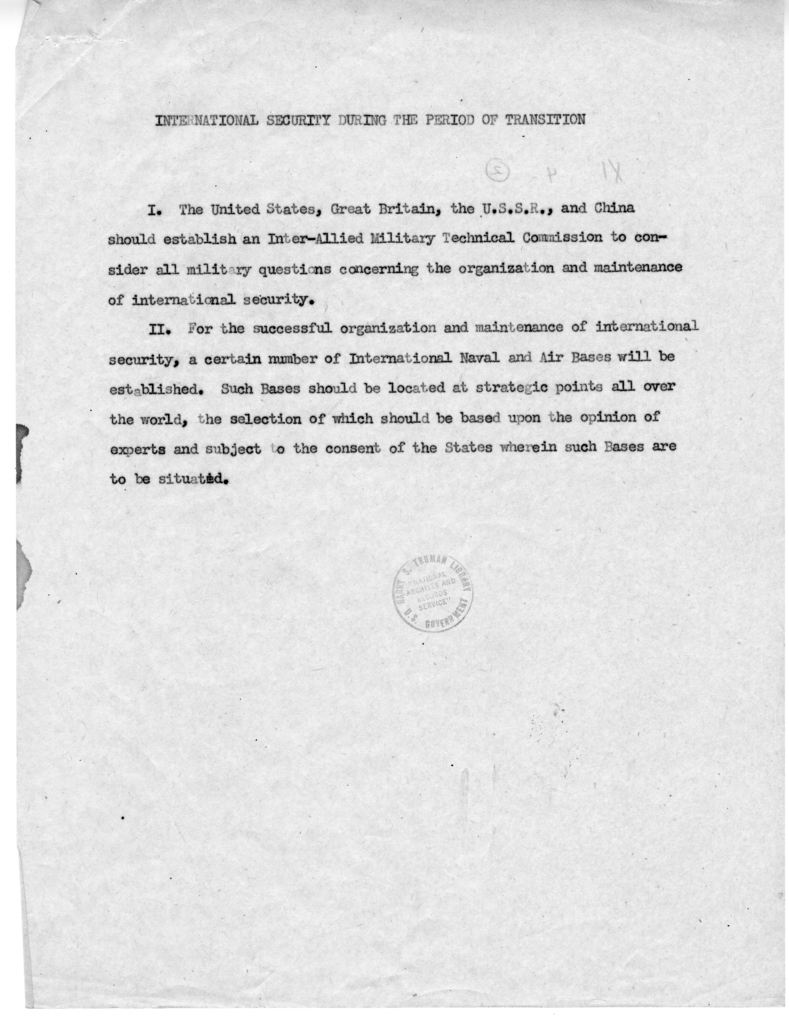 Memorandum, Establishment of a Four-Power Council or a Council of the United Nations