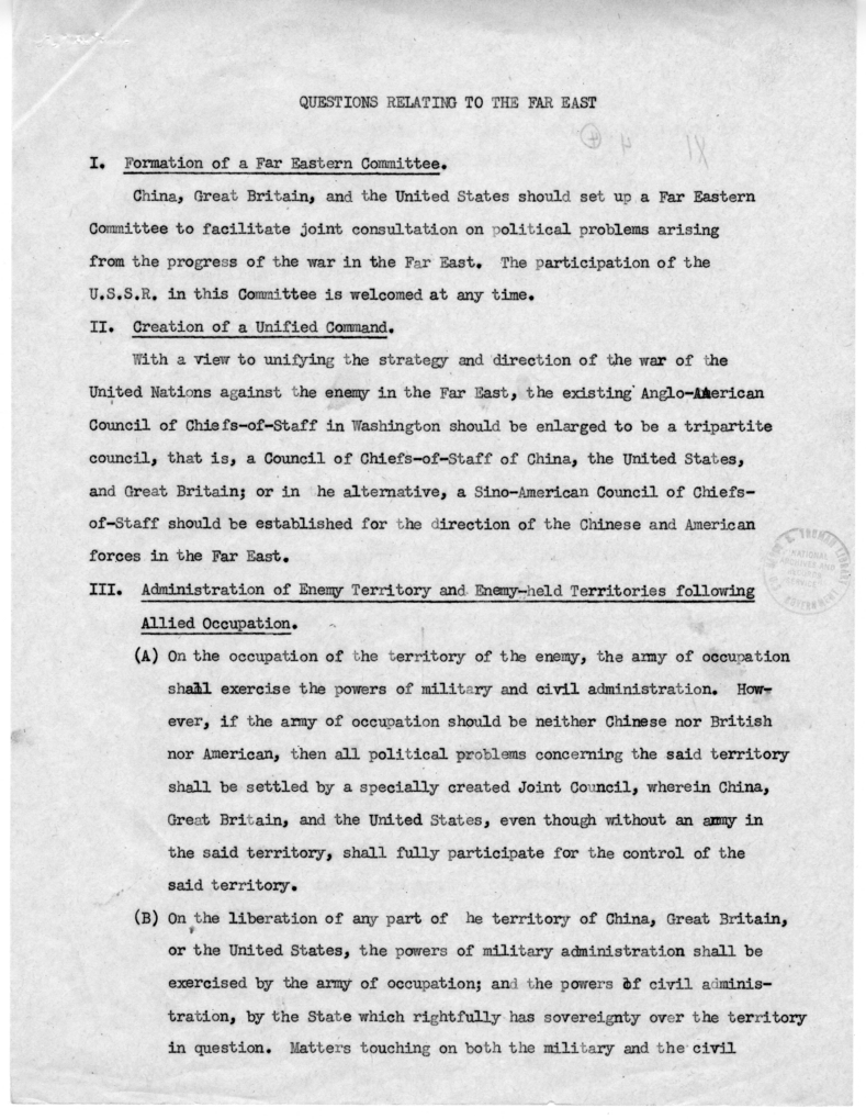 Memorandum, Establishment of a Four-Power Council or a Council of the United Nations