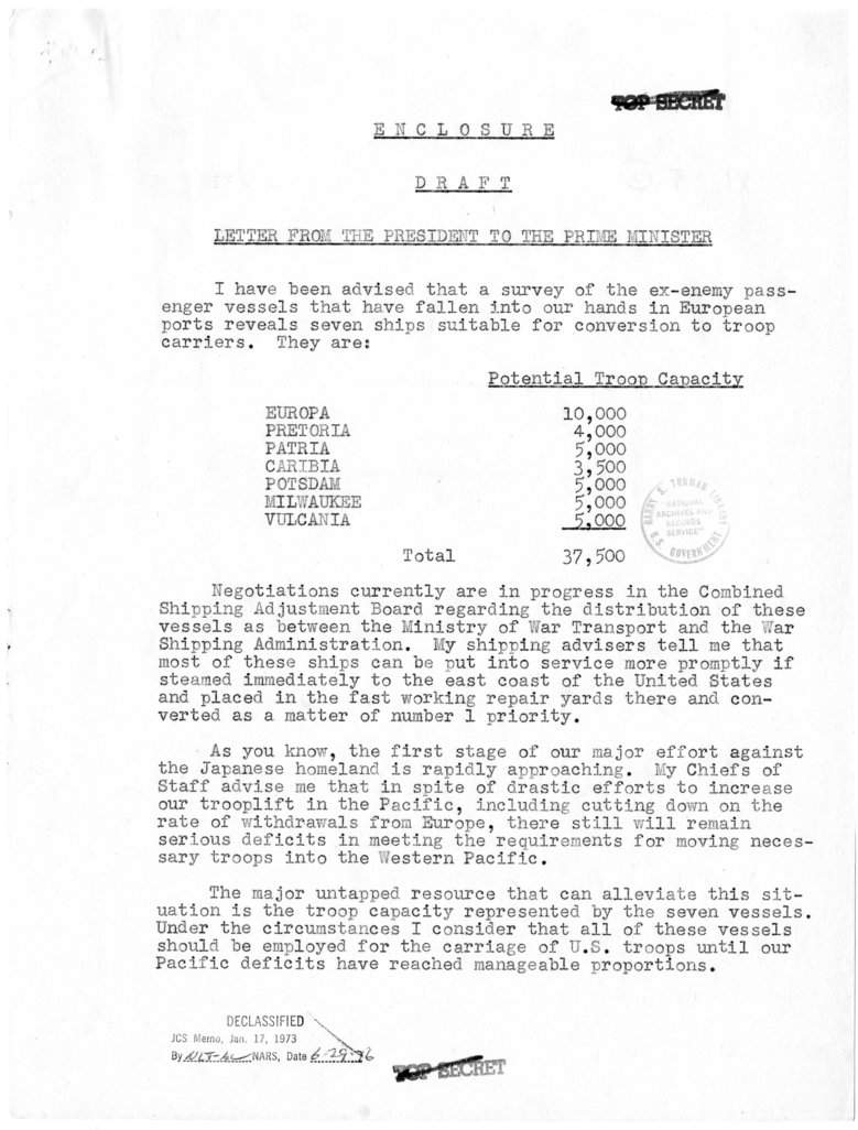 Memorandum from General George C. Marshall to President Harry S. Truman
