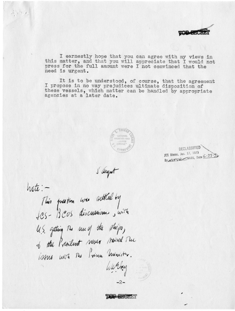 Memorandum from General George C. Marshall to President Harry S. Truman