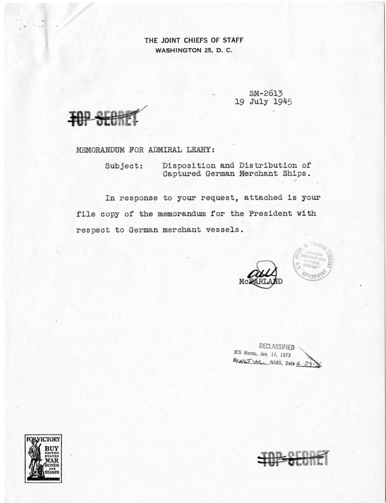 Memorandum from Brigadier General Andrew McFarland to Fleet Admiral William D. Leahy