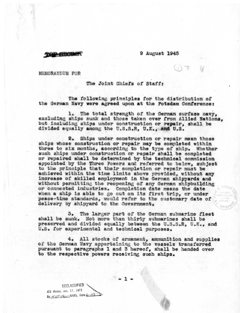 Memorandum from Fleet Admiral William D. Leahy to the Joint Chiefs of Staff