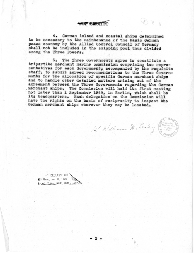 Memorandum from Fleet Admiral William D. Leahy to the Joint Chiefs of Staff