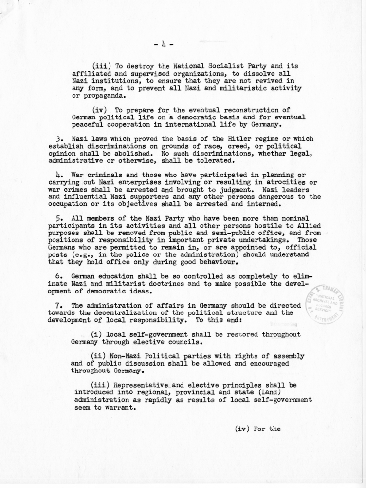 Memorandum, Proposed Agreement on the Political and Economic Principles to Govern the Treatment of Germany in the Initial Control Period
