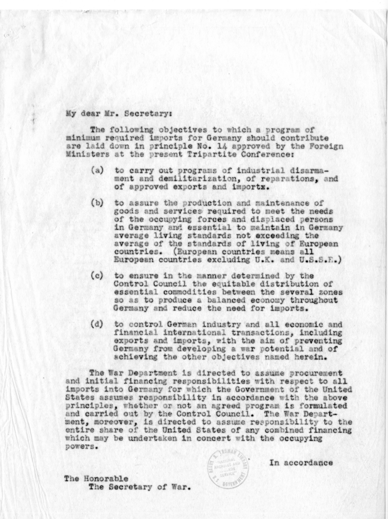 Memorandum to Secretary of War Henry L. Stimson