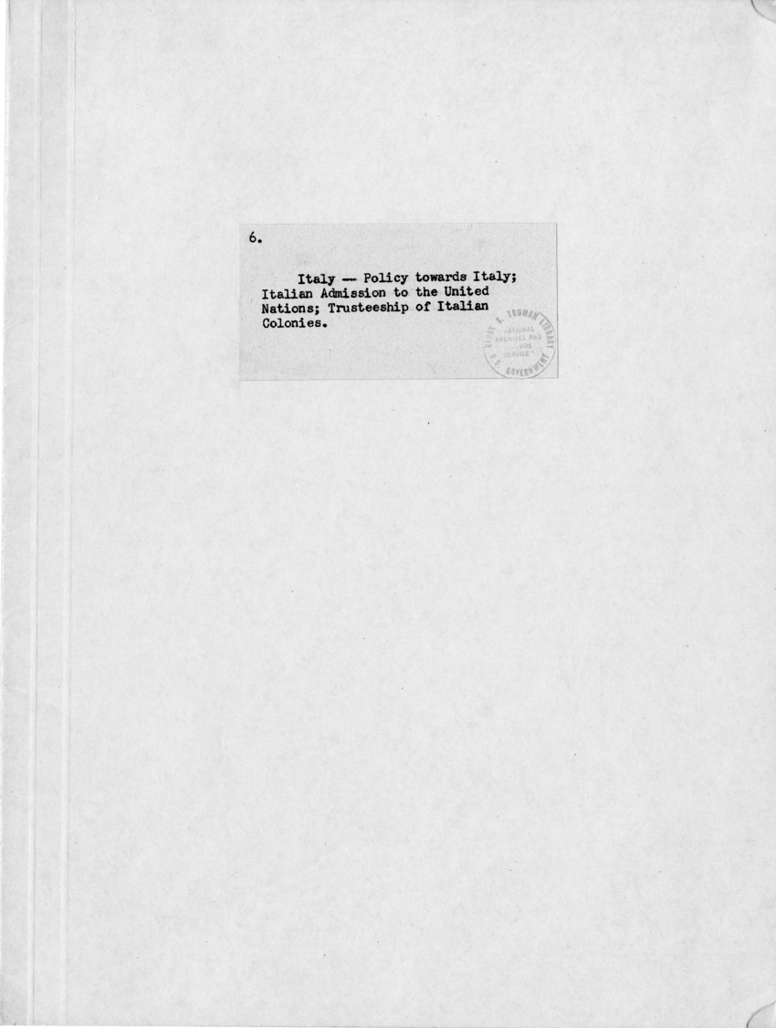 File Unit List - Miscellaneous Papers: Italy