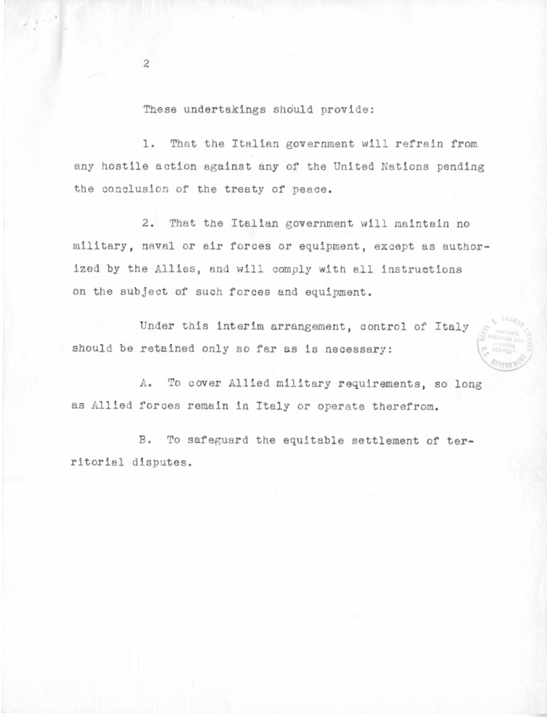 Memorandum, Policy Toward Italy