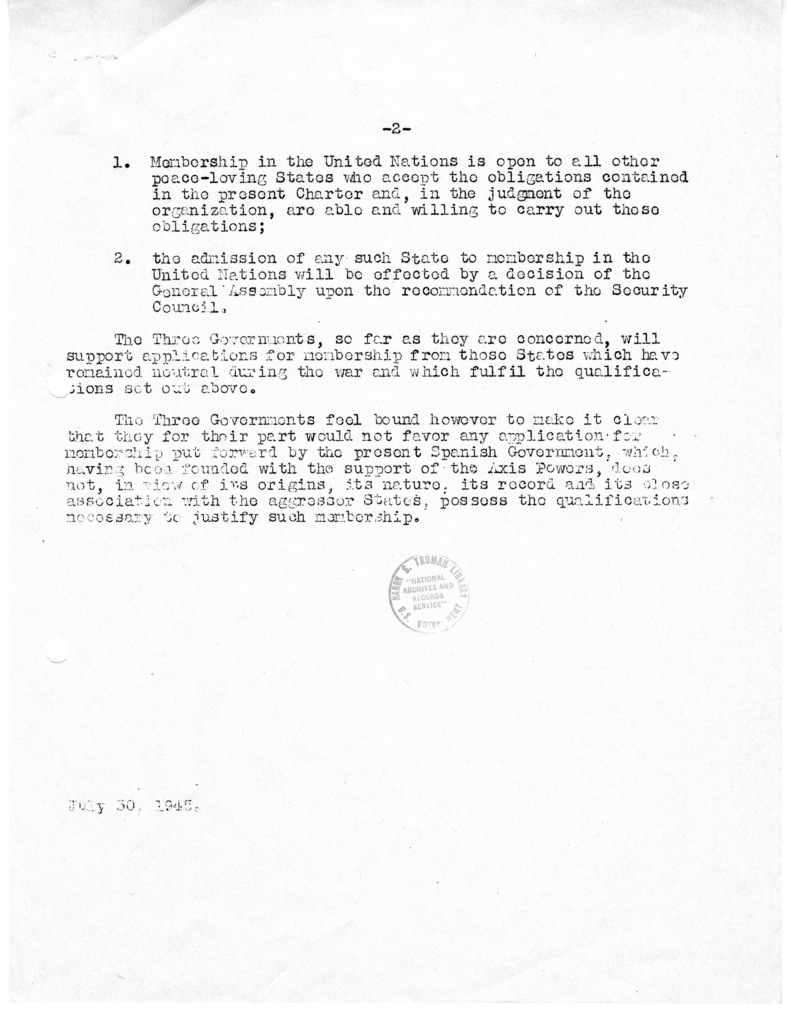 Memorandum, Admission to the United Nations, U. S. Proposal