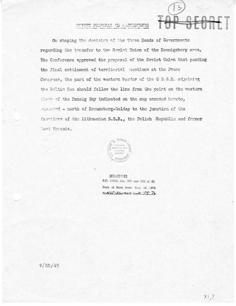 Memorandum, Soviet Proposal on Koenigsberg