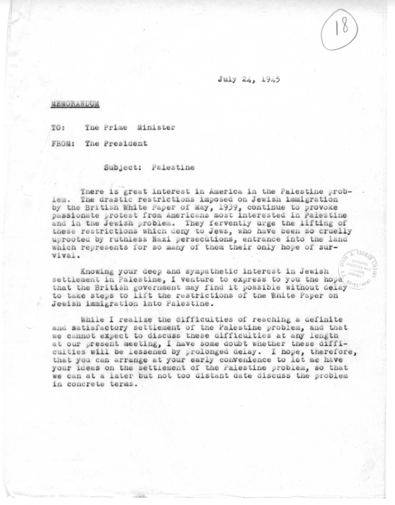 Memorandum from President Harry S. Truman to Prime Minister Winston Churchill