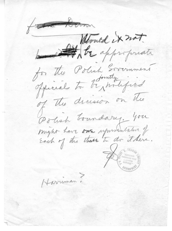 Handwritten Note Regarding Polish Boundary Decision