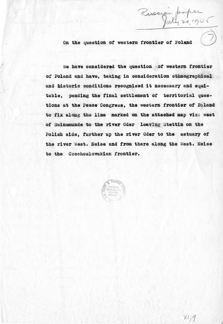 Memorandum, On the Question of Western Frontier of Poland