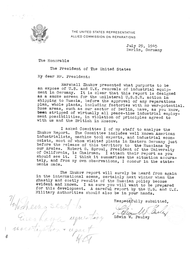 Memorandum from Edwin W. Pauley to President Harry S. Truman