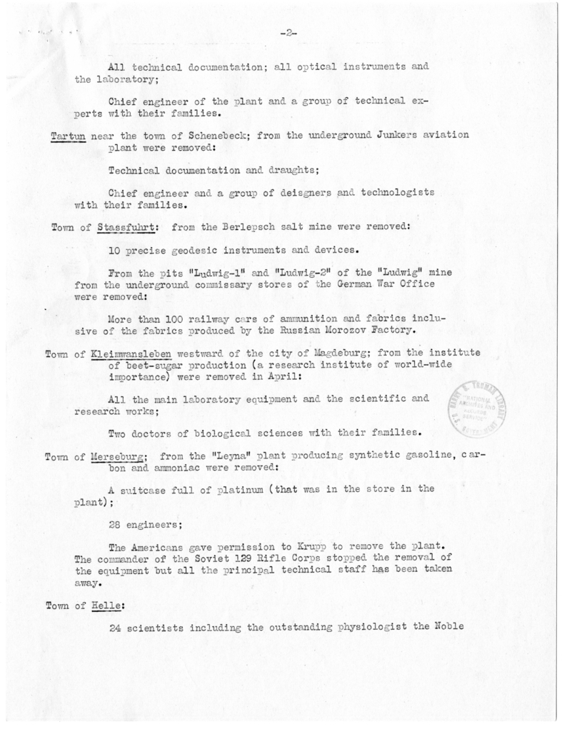 Memorandum from Committee I to Edwin Pauley, Report of Marshal Zhukov on Removals by Allies from Russian Zone