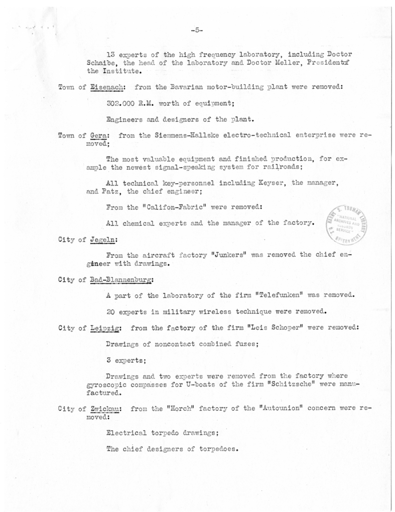 Memorandum from Committee I to Edwin Pauley, Report of Marshal Zhukov on Removals by Allies from Russian Zone