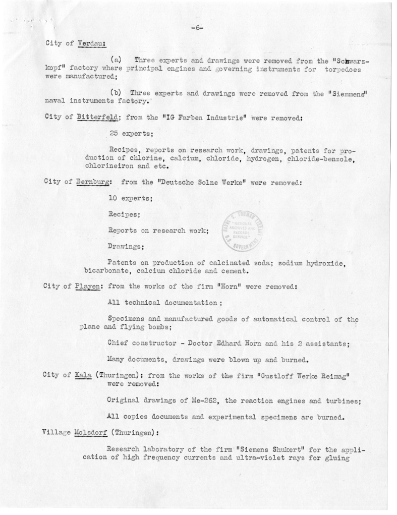 Memorandum from Committee I to Edwin Pauley, Report of Marshal Zhukov on Removals by Allies from Russian Zone