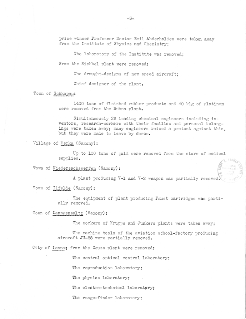 Marshal Zhukov's Report on Removal by the Allies of Equipment and Other Property from the Factories in the Soviet Zone of Occupation