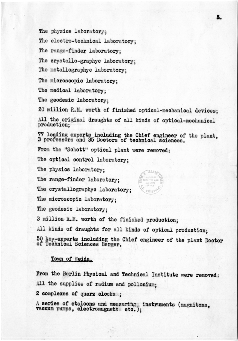 Marshal Zhukov's Report on Removal by the Allies of Equipment and Other Property from the Factories in the Soviet Zone of Occupation