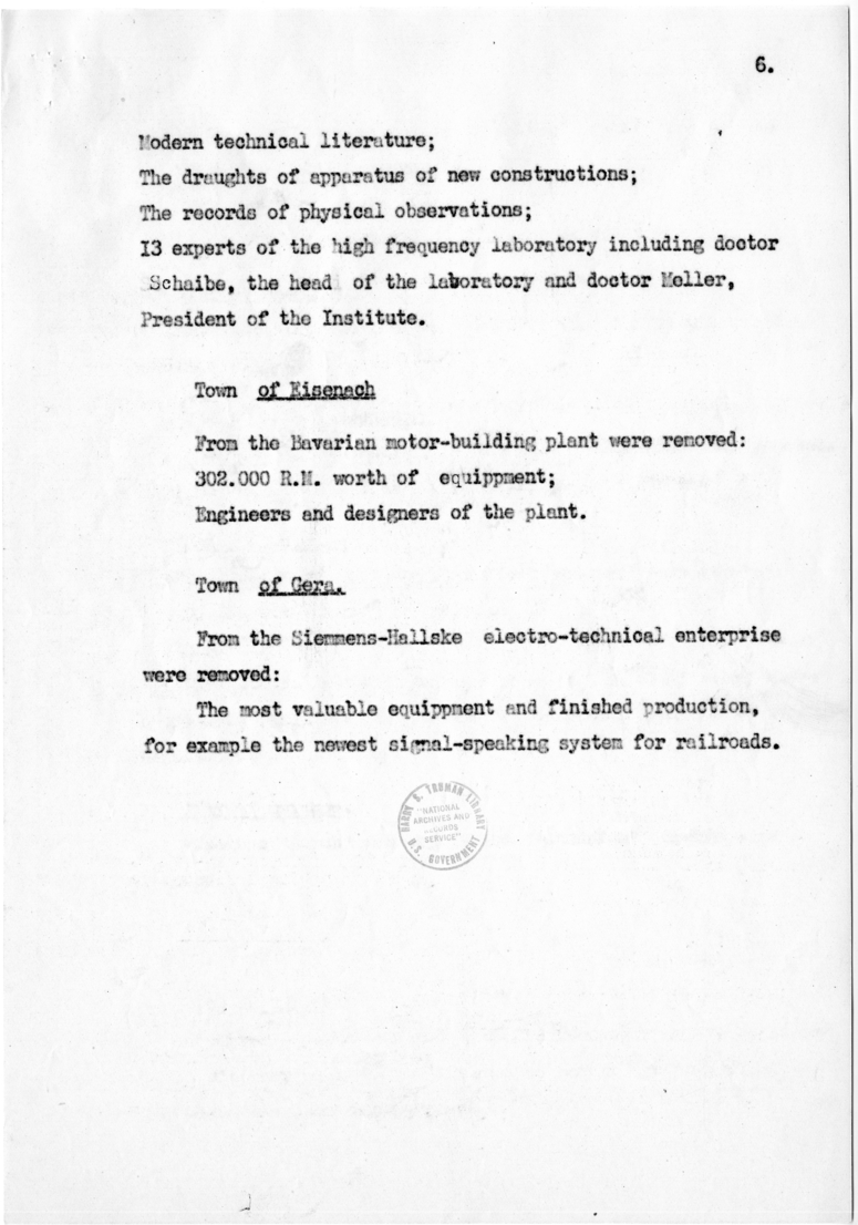 Marshal Zhukov's Report on Removal by the Allies of Equipment and Other Property from the Factories in the Soviet Zone of Occupation