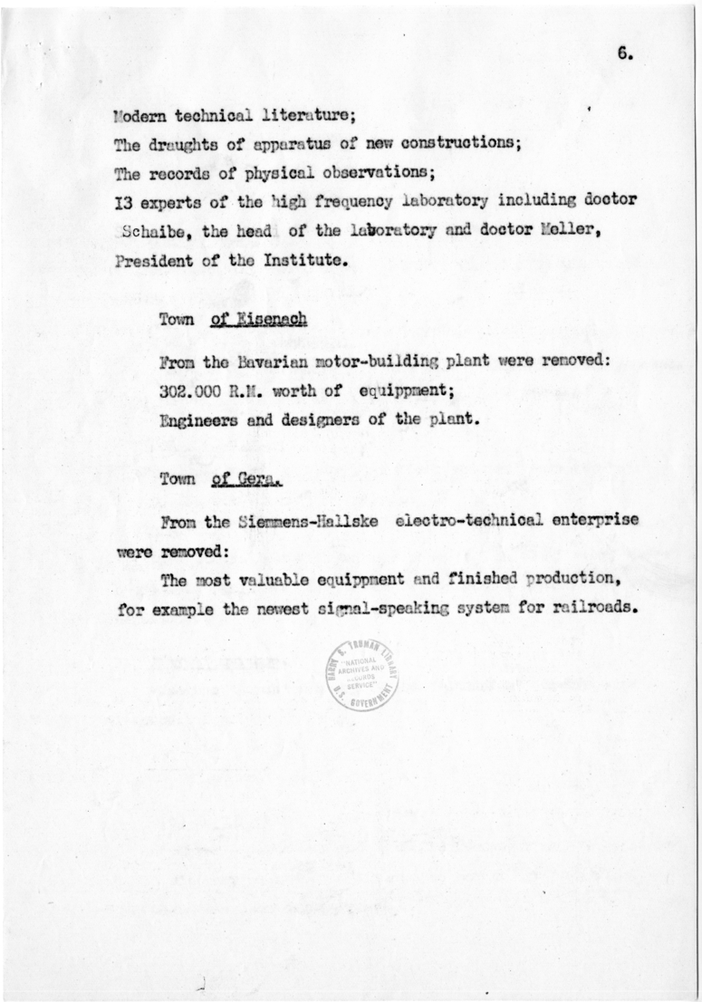 Marshal Zhukov's Report on Removal by the Allies of Equipment and Other Property from the Factories in the Soviet Zone of Occupation