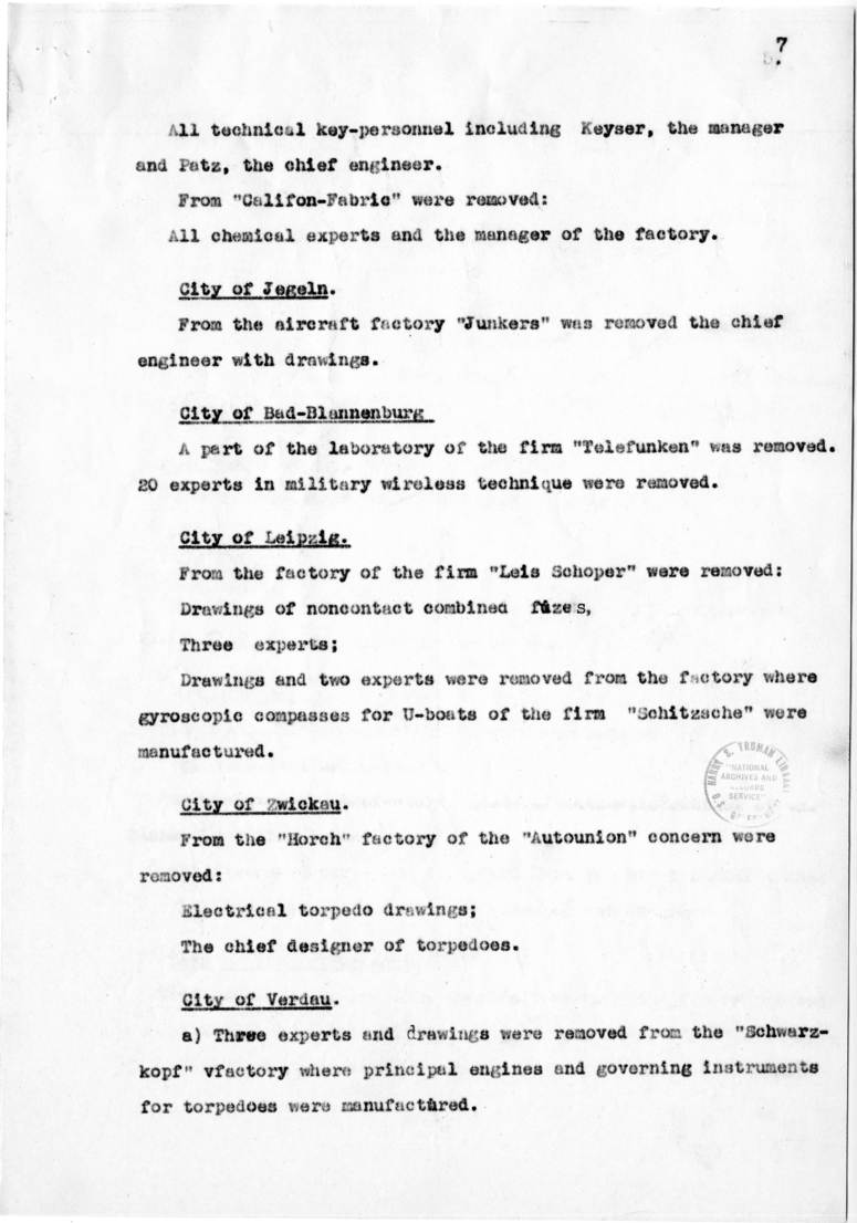 Marshal Zhukov's Report on Removal by the Allies of Equipment and Other Property from the Factories in the Soviet Zone of Occupation