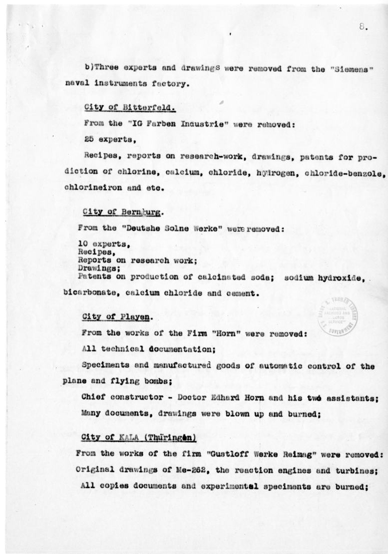 Marshal Zhukov's Report on Removal by the Allies of Equipment and Other Property from the Factories in the Soviet Zone of Occupation