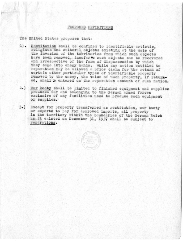 Memorandum, Annex I: German Reparations