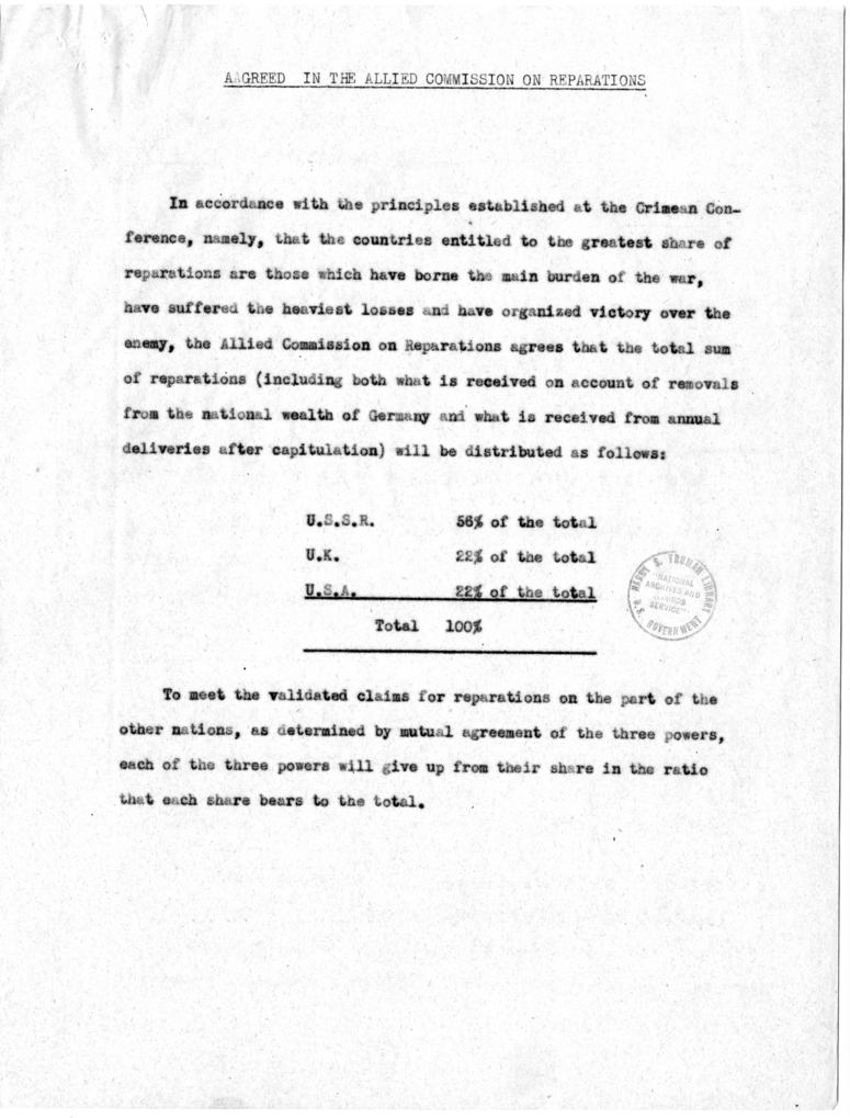 Memorandum, Annex I: German Reparations