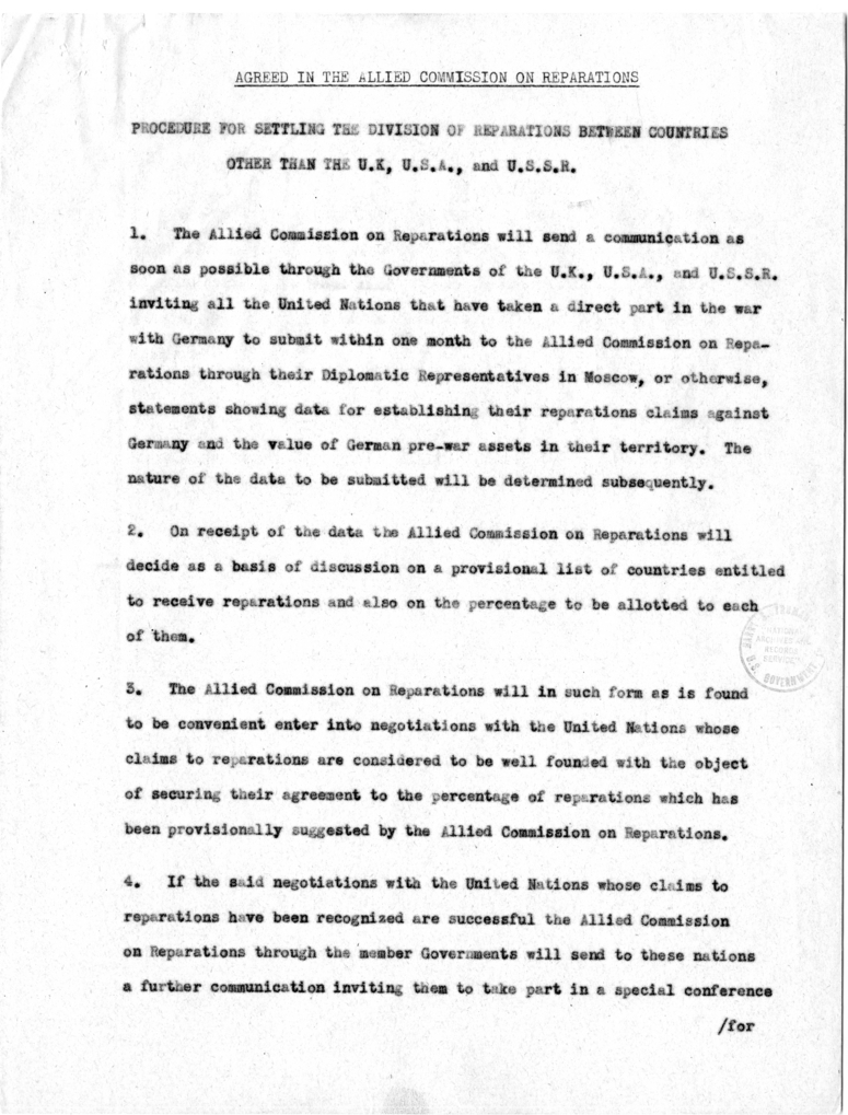 Memorandum, Annex I: German Reparations