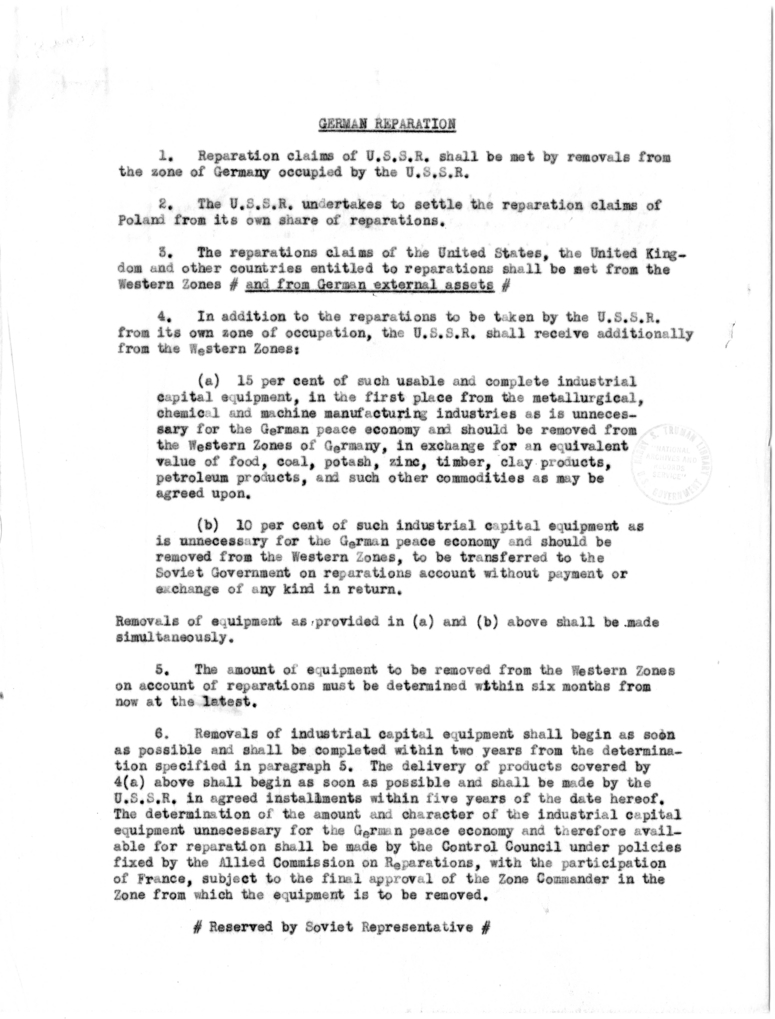 Memorandum, Report of Drafting Committee on Protocol of German Reparation