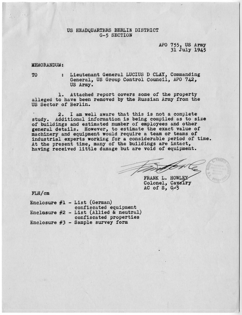 Memorandum from Lieutenant General Lucius D. Clay to Ambassador Robert D. Murphy