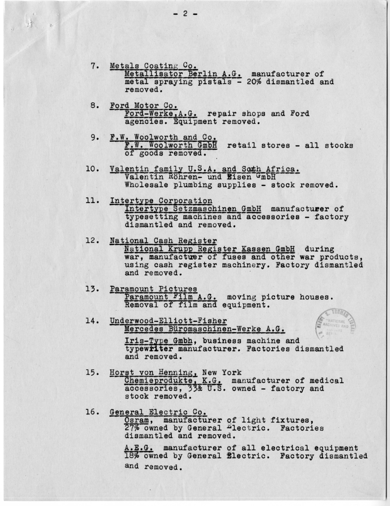 Memorandum, Allied and Neutral's Properties Removed from United States Sector of Berlin by Russian Army