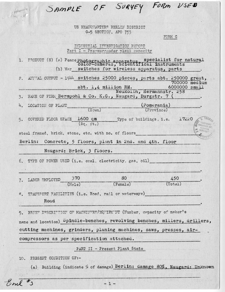 Memorandum, Allied and Neutral's Properties Removed from United States Sector of Berlin by Russian Army