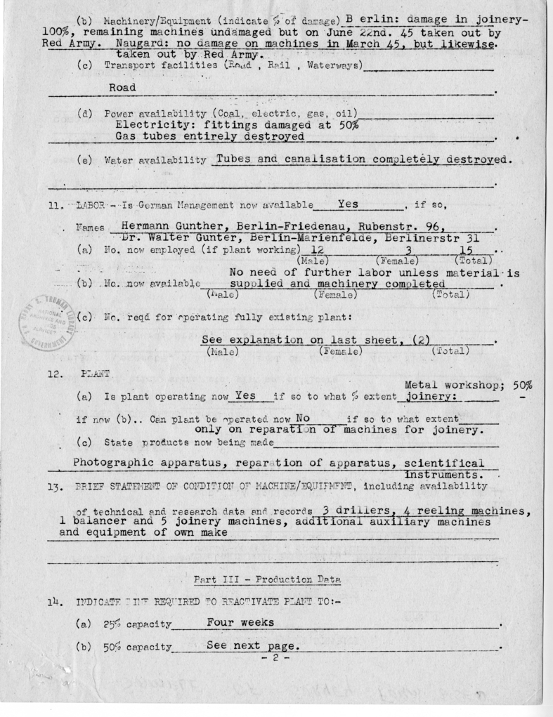 Memorandum, Allied and Neutral's Properties Removed from United States Sector of Berlin by Russian Army