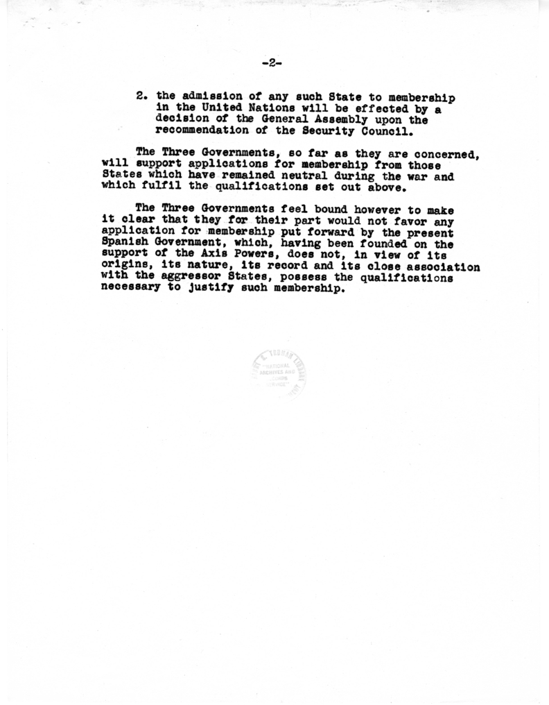 Memorandum, Admission to the United Nations