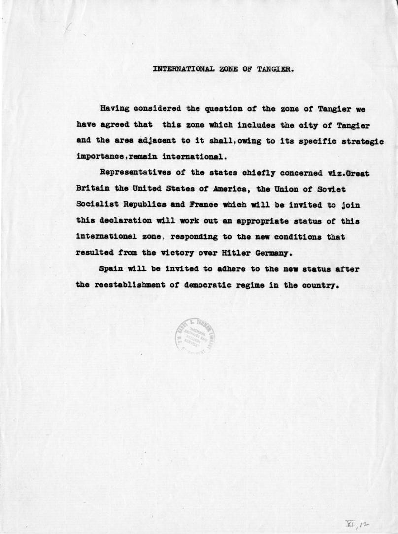 Memorandum, International Zone of Tangier