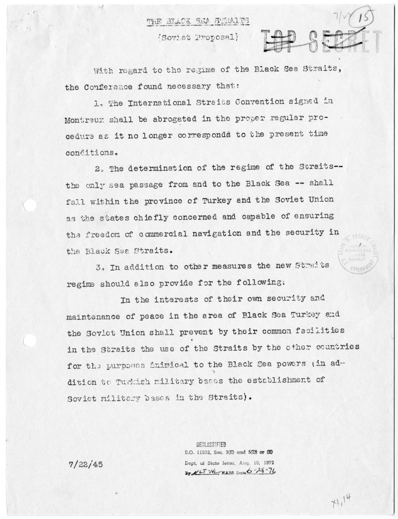 Memorandum, The Black Sea Straits (Soviet Proposal)