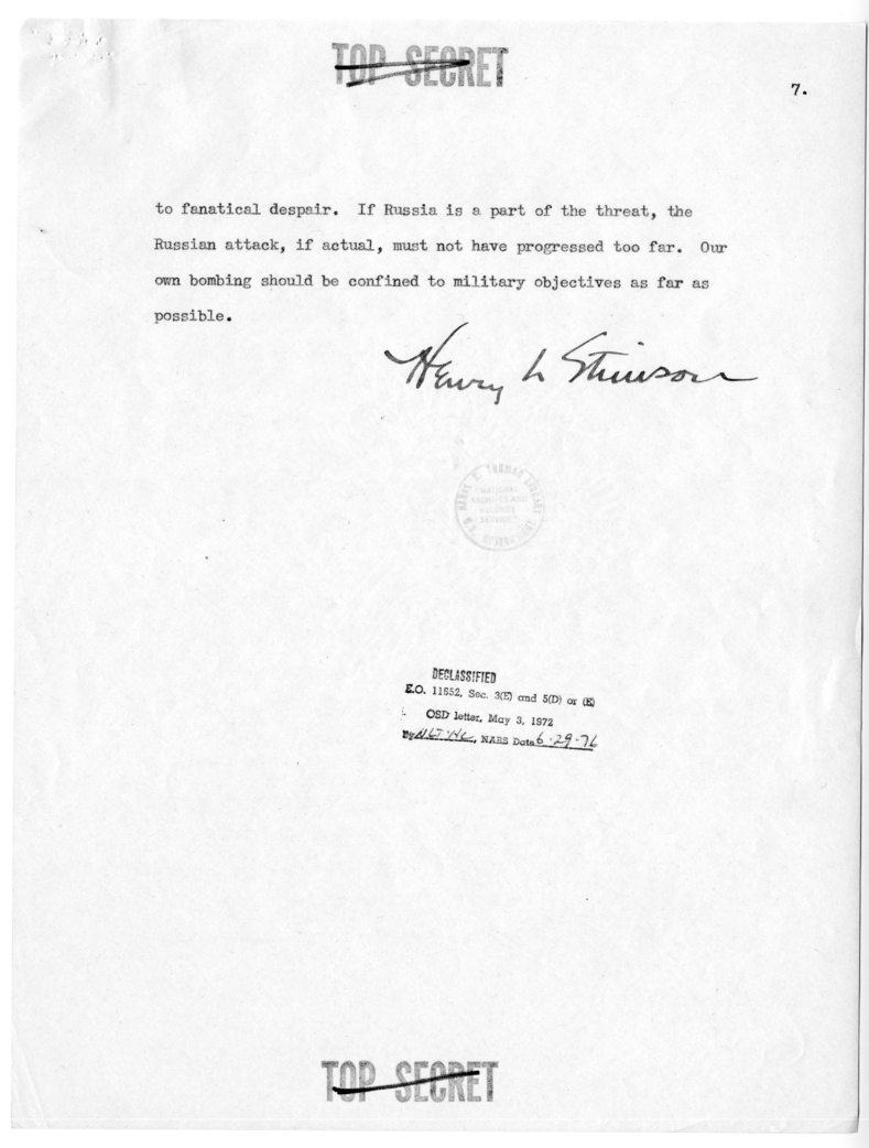 Memorandum from Secretary of War Henry L. Stimson to President Harry S. Truman