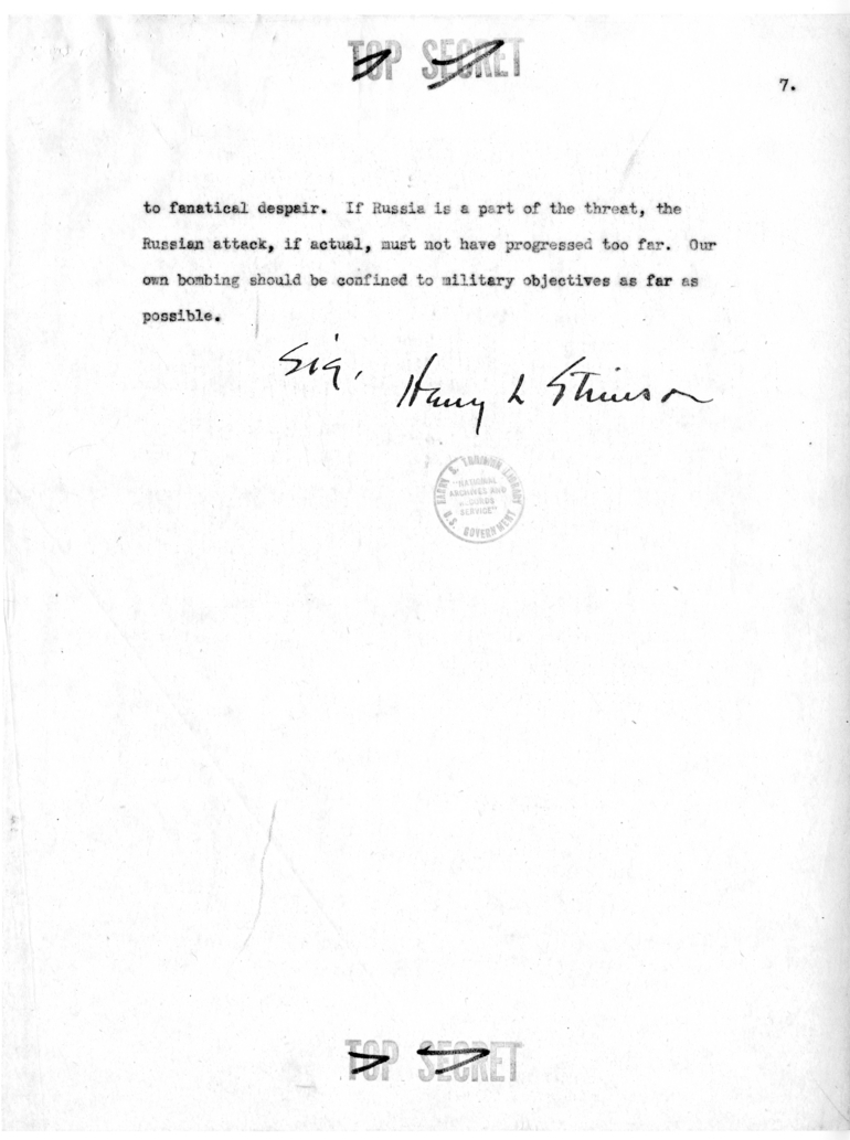Memorandum from Secretary of War Henry L. Stimson to President Harry S. Truman, Proposed Program for Japan