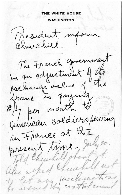 Handwritten Note to President Harry S. Truman and Reply by President Truman