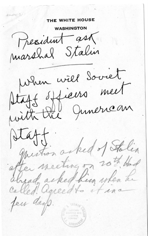 Handwritten Note to President Harry S. Truman with Reply by President Truman