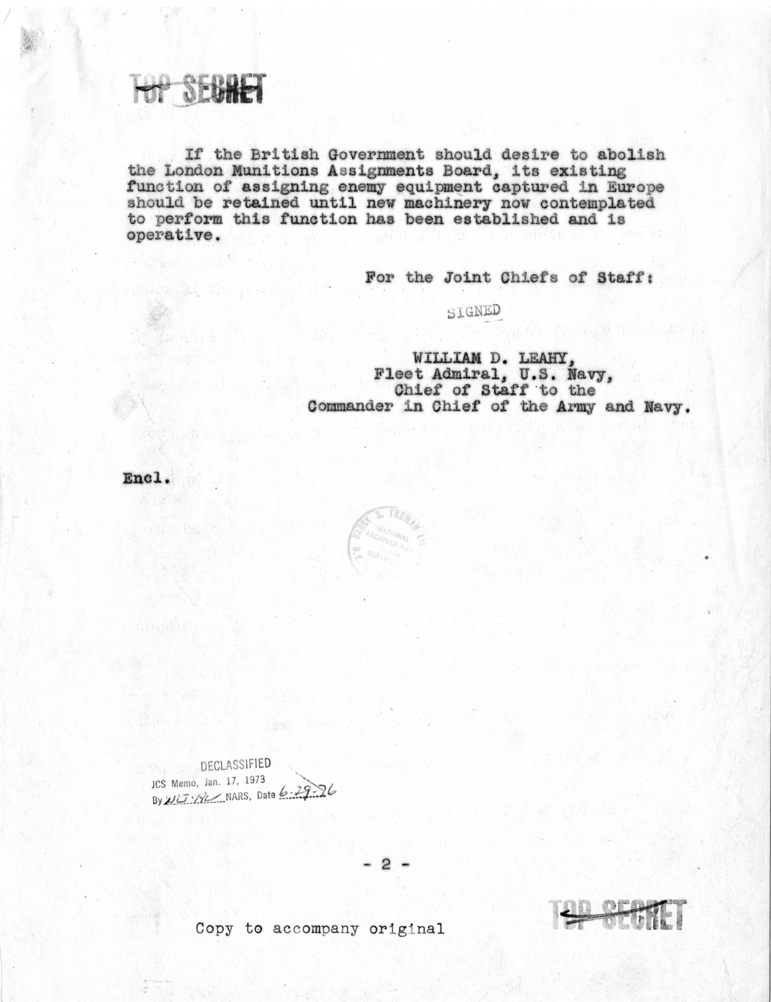 Memorandum from Fleet Admiral William D. Leahy to President Harry S. Truman