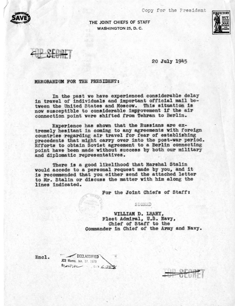 Memorandum from Admiral William Leahy to President Truman