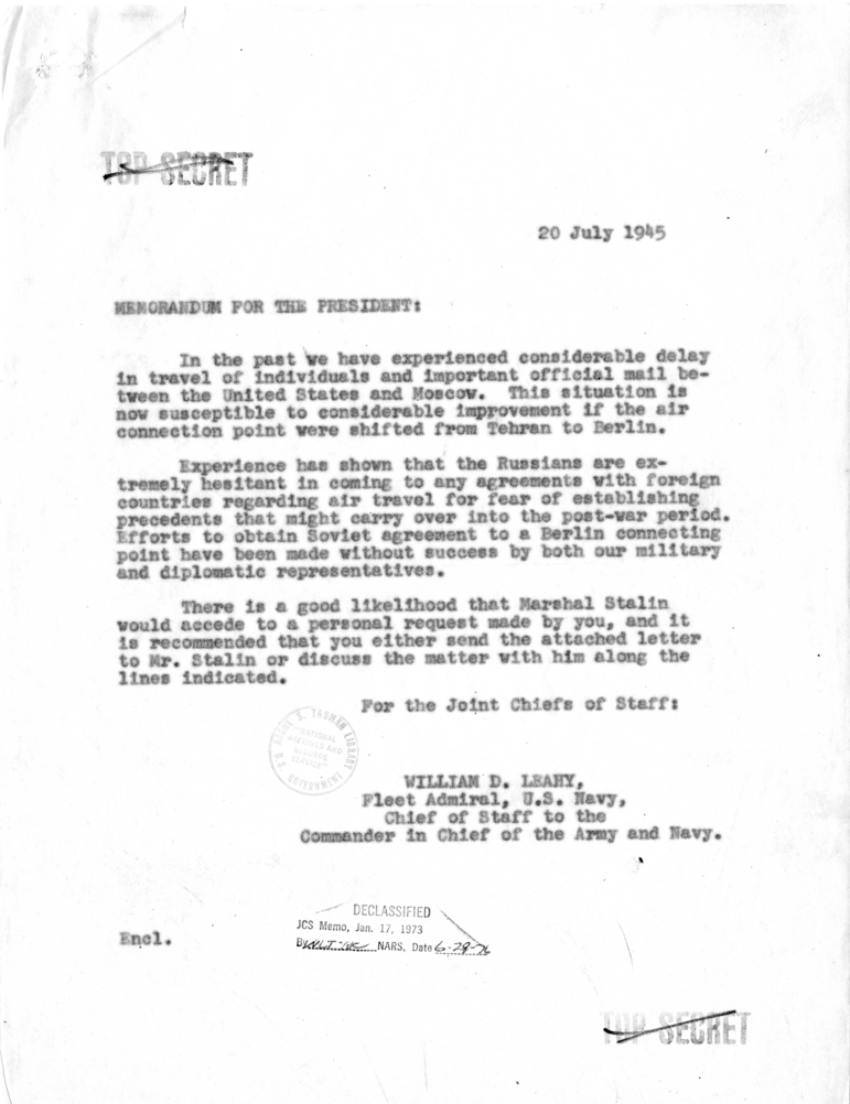 Memorandum from Admiral William Leahy to President Truman