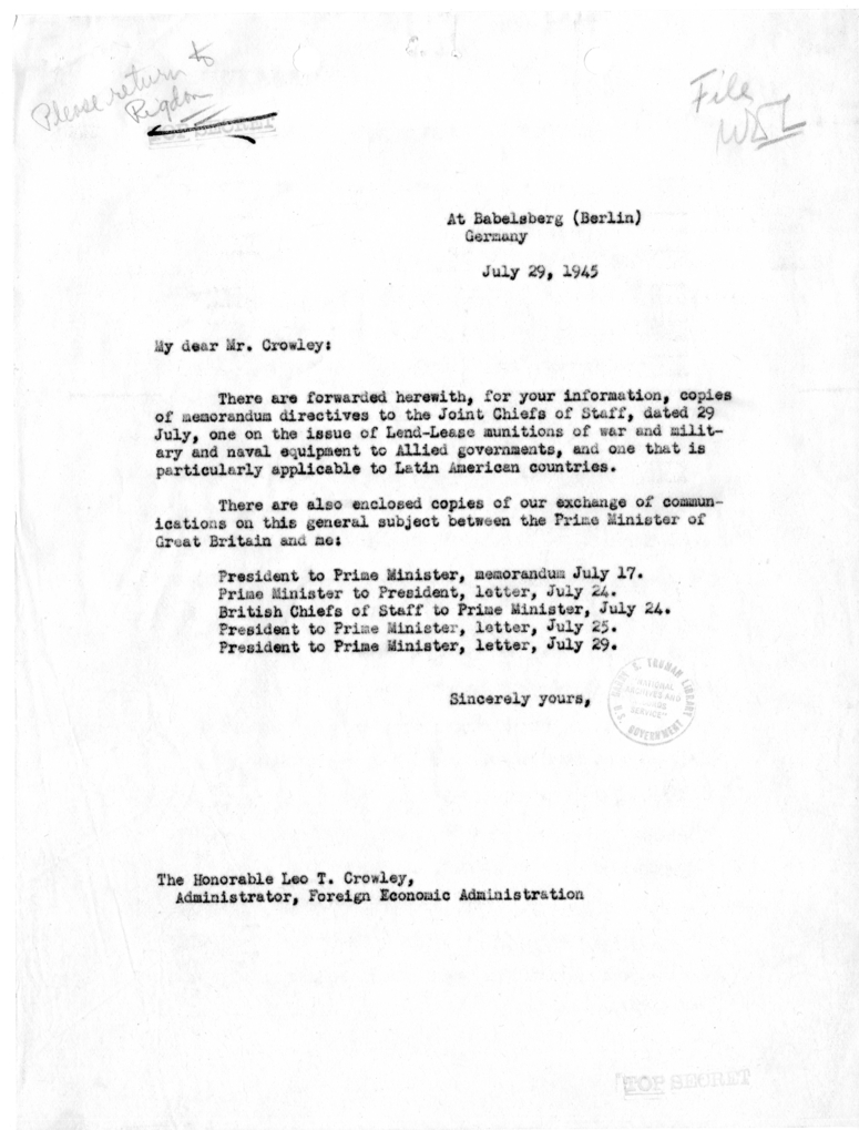 Memorandum to Leo T. Crowley