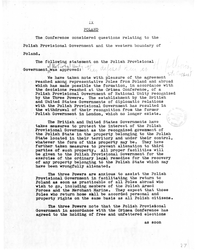 Revised Draft Communique of the Potsdam Conference