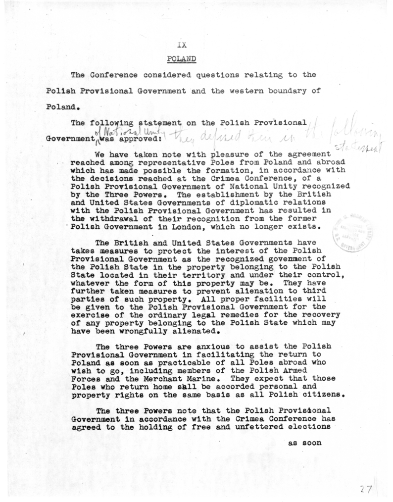 Revised Draft Communique of the Potsdam Conference