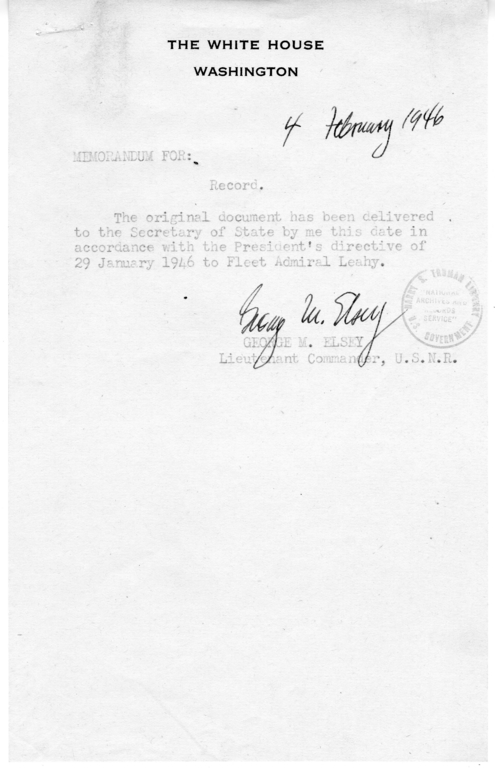Memorandum for the Record from George M. Elsey